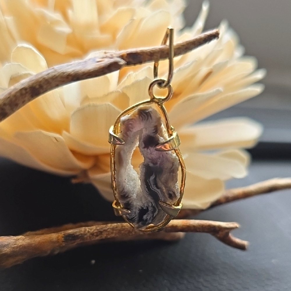 Agate Geode Slice Gold Plated Pendant